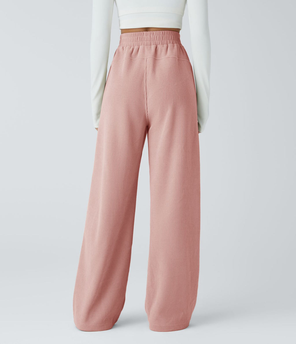Pantalon velours côtelé de jogging décontracté à taille haute avec poches latérales