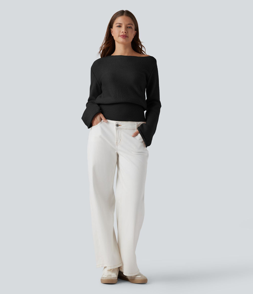 Pull décontracté à col asymétrique et manches longues