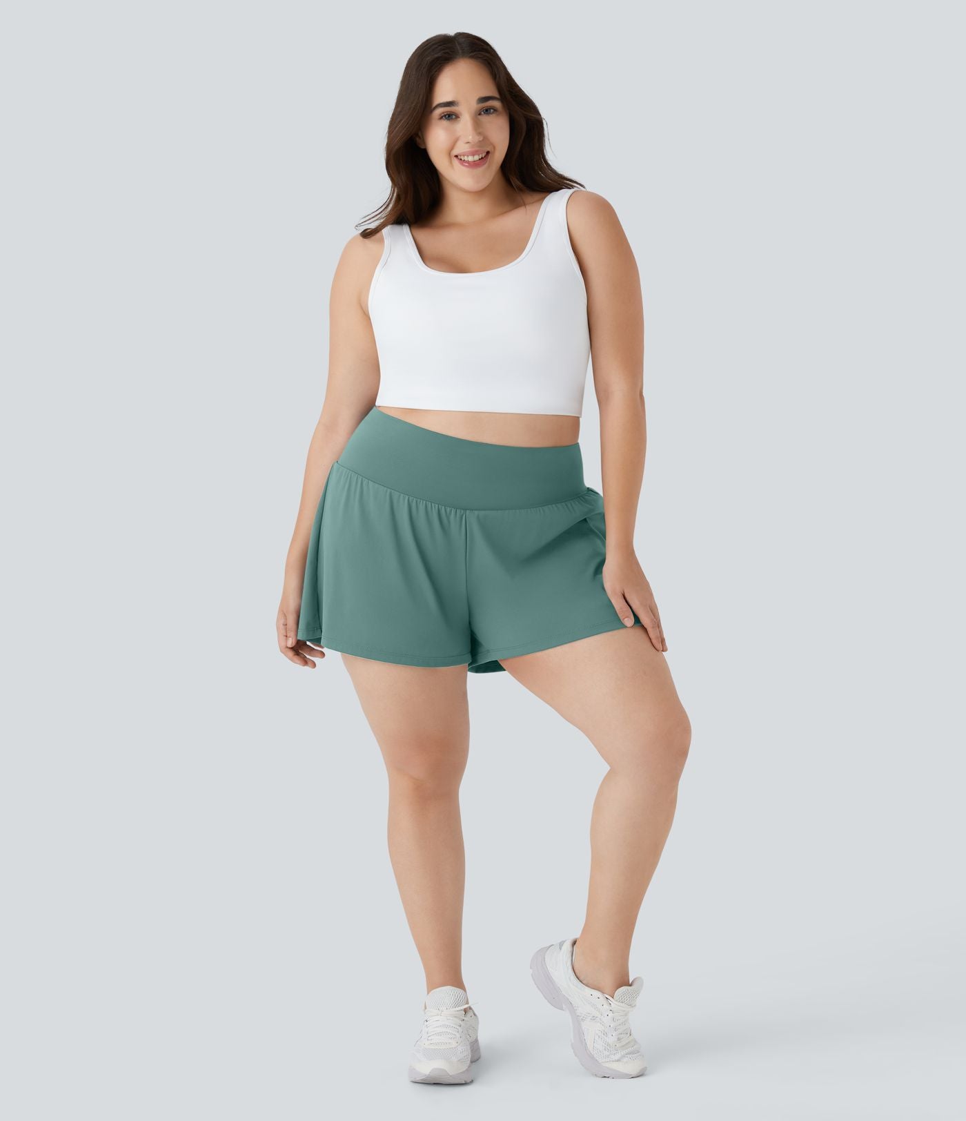 Short Yoga 10cm Plus Longue Taille Ultra Haute 2 en 1 Poche Arrière Poche Cachée Latérale Grande Taille