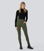 Legging décontracté en suédine taille haute, gainant, avec poches latérales