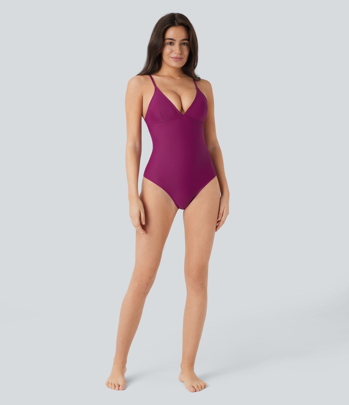 Maillot de bain une pièce gainant à dos nu avec décolleté plongeant en V et bretelles ajustables