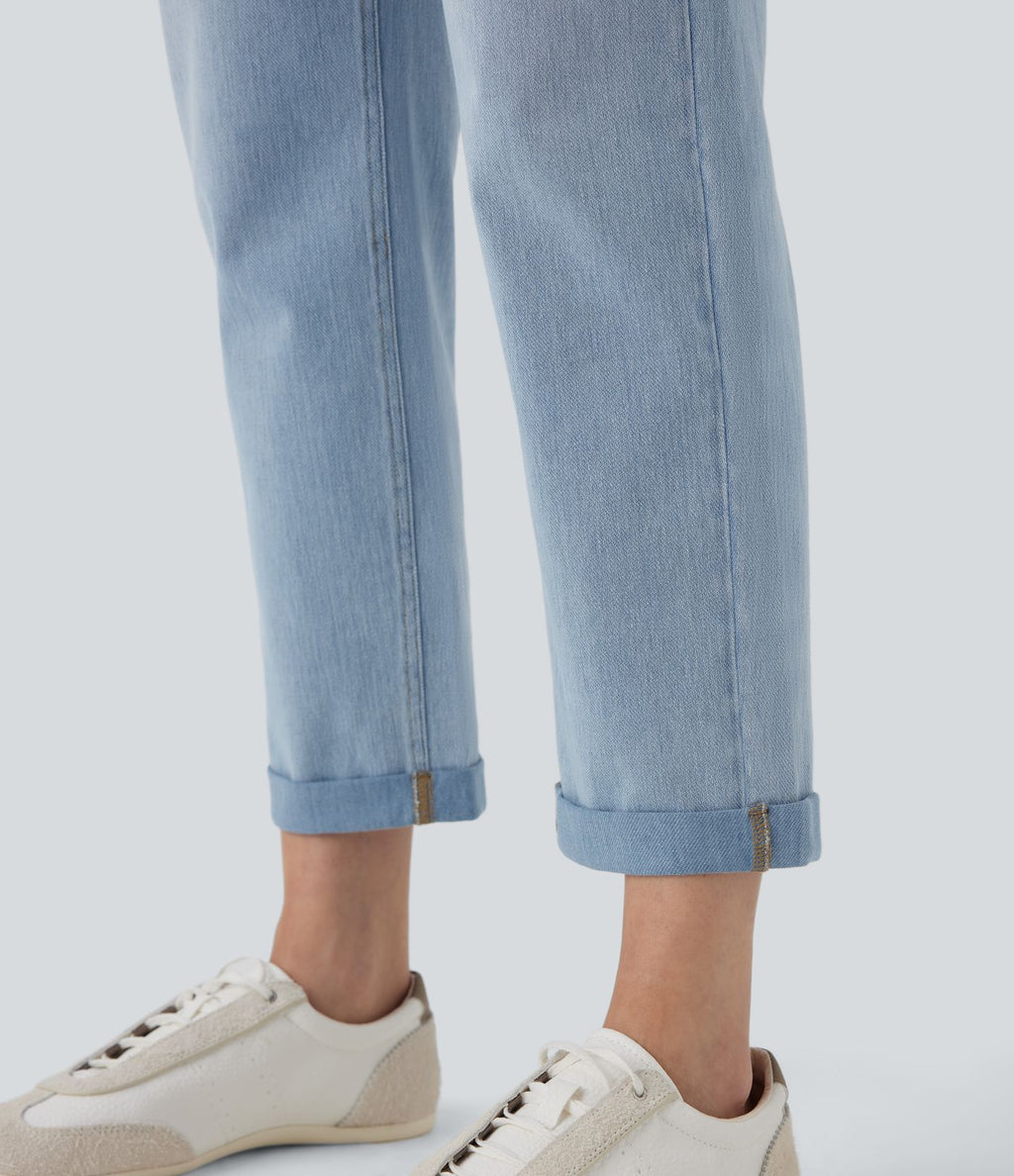 Jean 7/8 décontracté délavé taille mi-haute à jambe droite Halara Flex™ avec poches