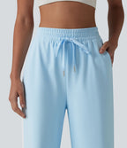 DayStretch Pantalon droit de yoga taille haute cordon de serrage rayures color block fentes latérales avec poches