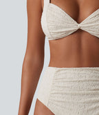 Ensemble bikini jacquard ventre plat bretelles réglables détail torsadé et froncé