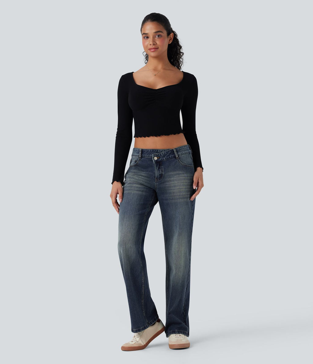 Jean décontracté Halara Flex™ asymétrique jambe droite taille basse avec poches