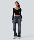 Jean décontracté Halara Flex™ asymétrique jambe droite taille basse avec poches