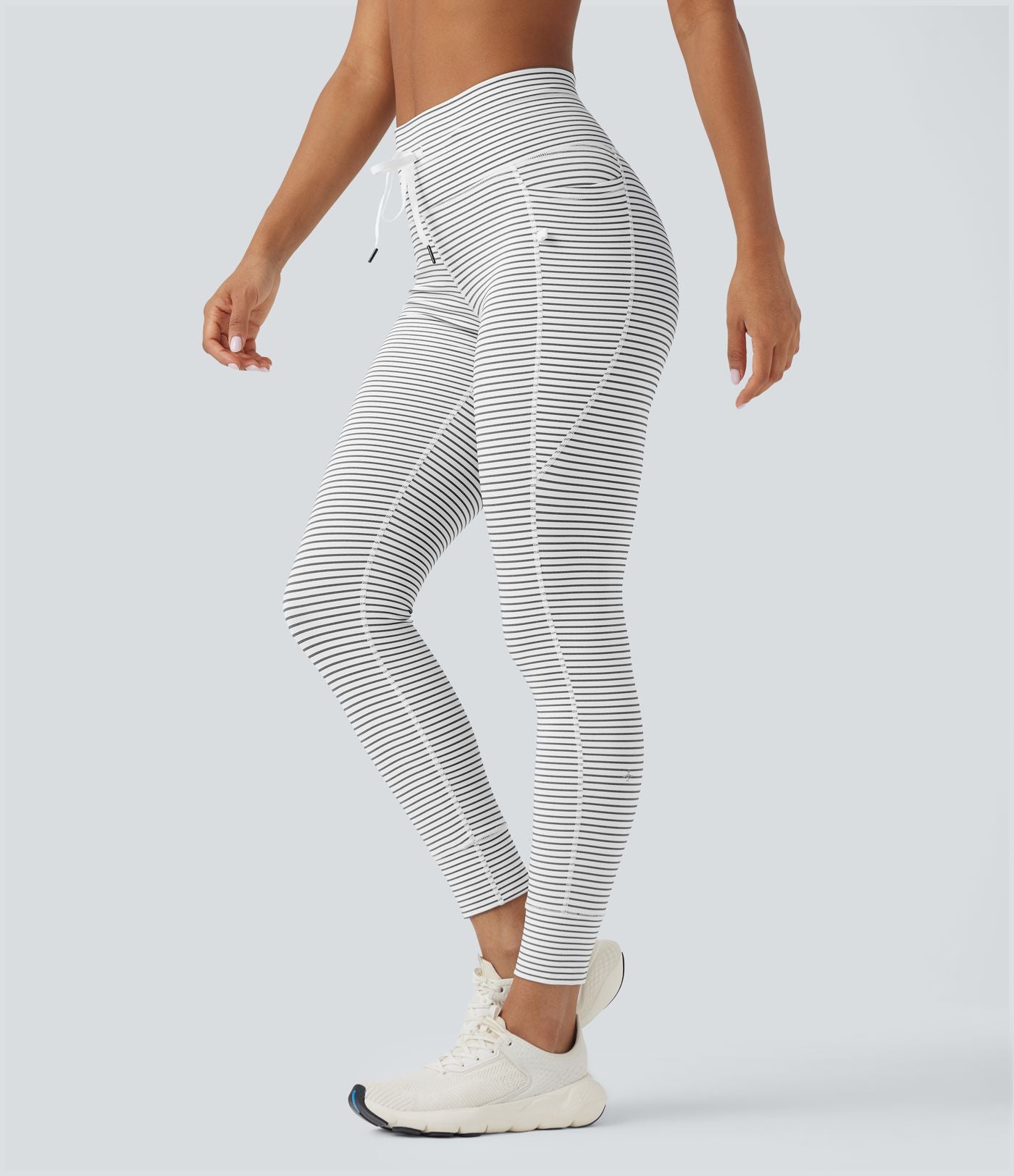 Legging de yoga rayé taille haute avec cordon de serrage et poches