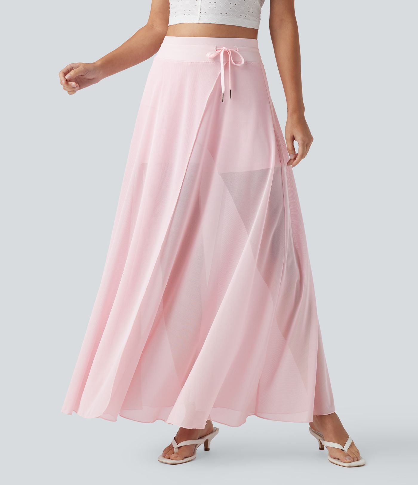 Jupe longue fluide 2-en-1 taille haute avec empiècements en résille