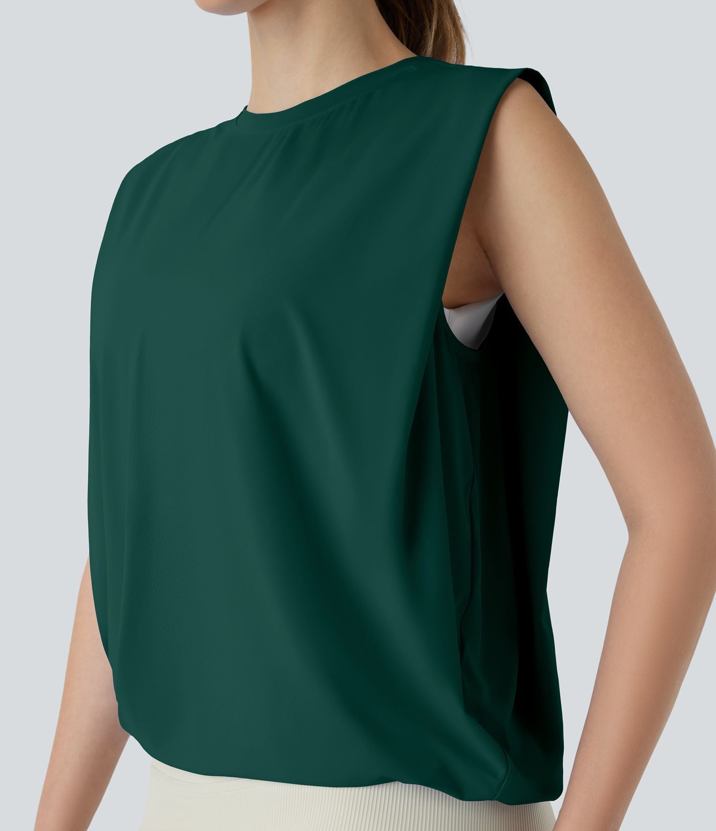 Débardeur de yoga col rond froncé, tissu rafraîchissant - Protection UPF50+