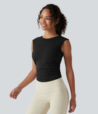 Débardeur de yoga SoftlyZero™ Airy col bateau ajouré froncé effet frais InstantCool avec brassière intégrée