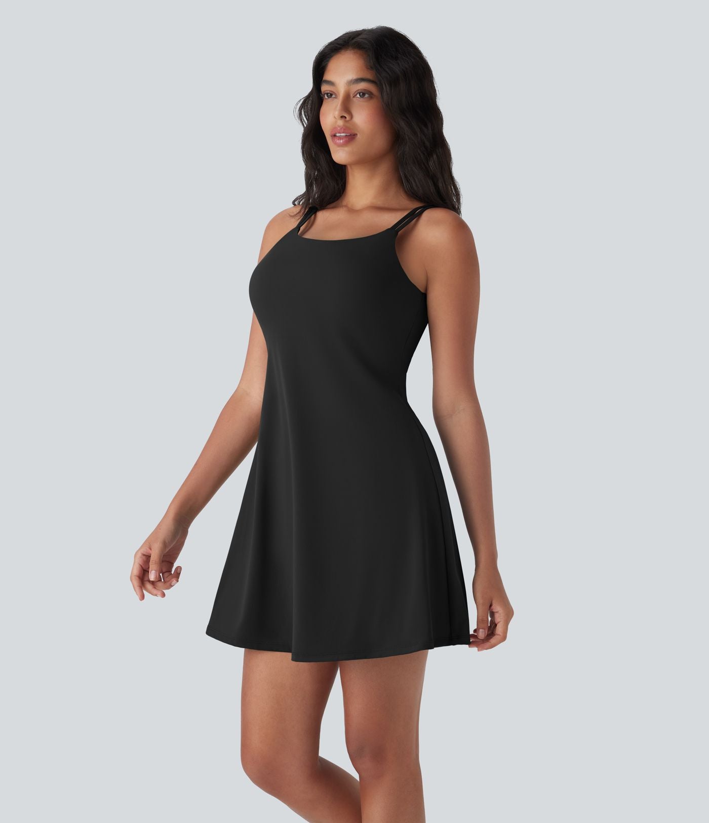 Robe de sport danse 2-pièces SoftlyZero™ Plush double bretelles caraco avec poches D-F