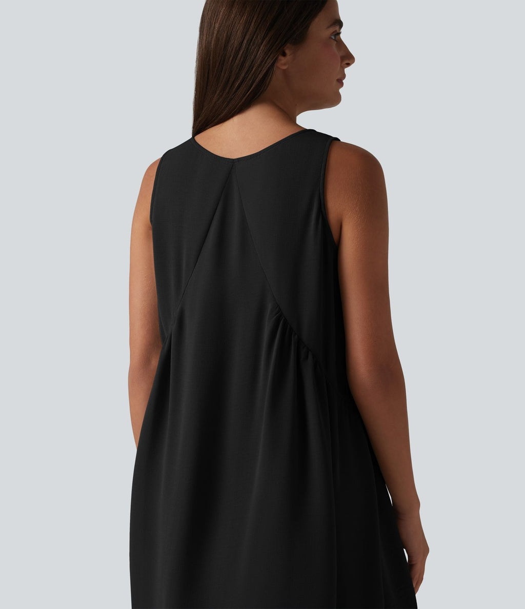 Robe mini sans manches col V avec soutien-gorge intégré, effet lin