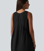 Robe mini sans manches col V avec soutien-gorge intégré, effet lin