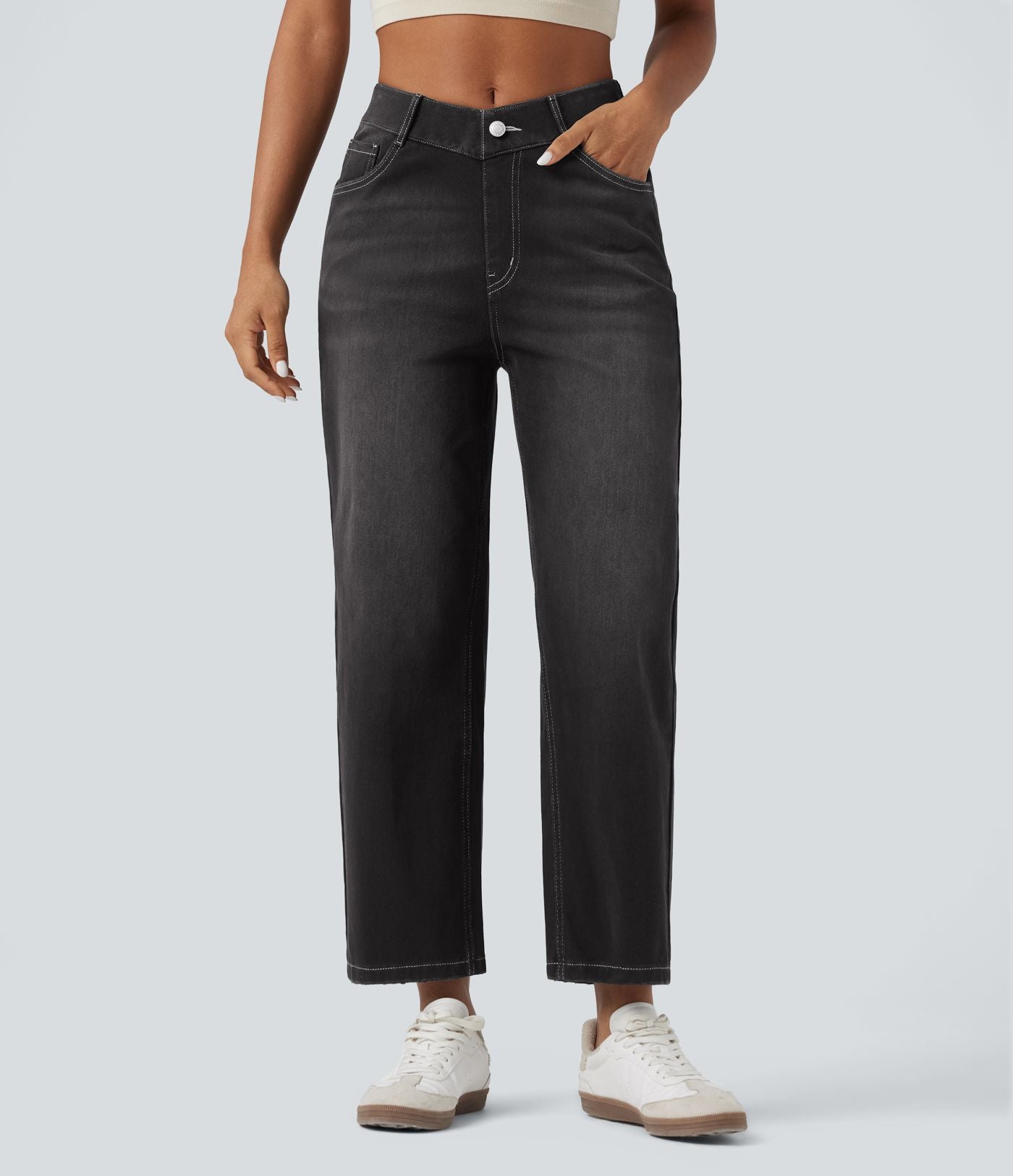 Jean baggy Halara Flex™ taille haute coupe en V 7/8 avec poches
