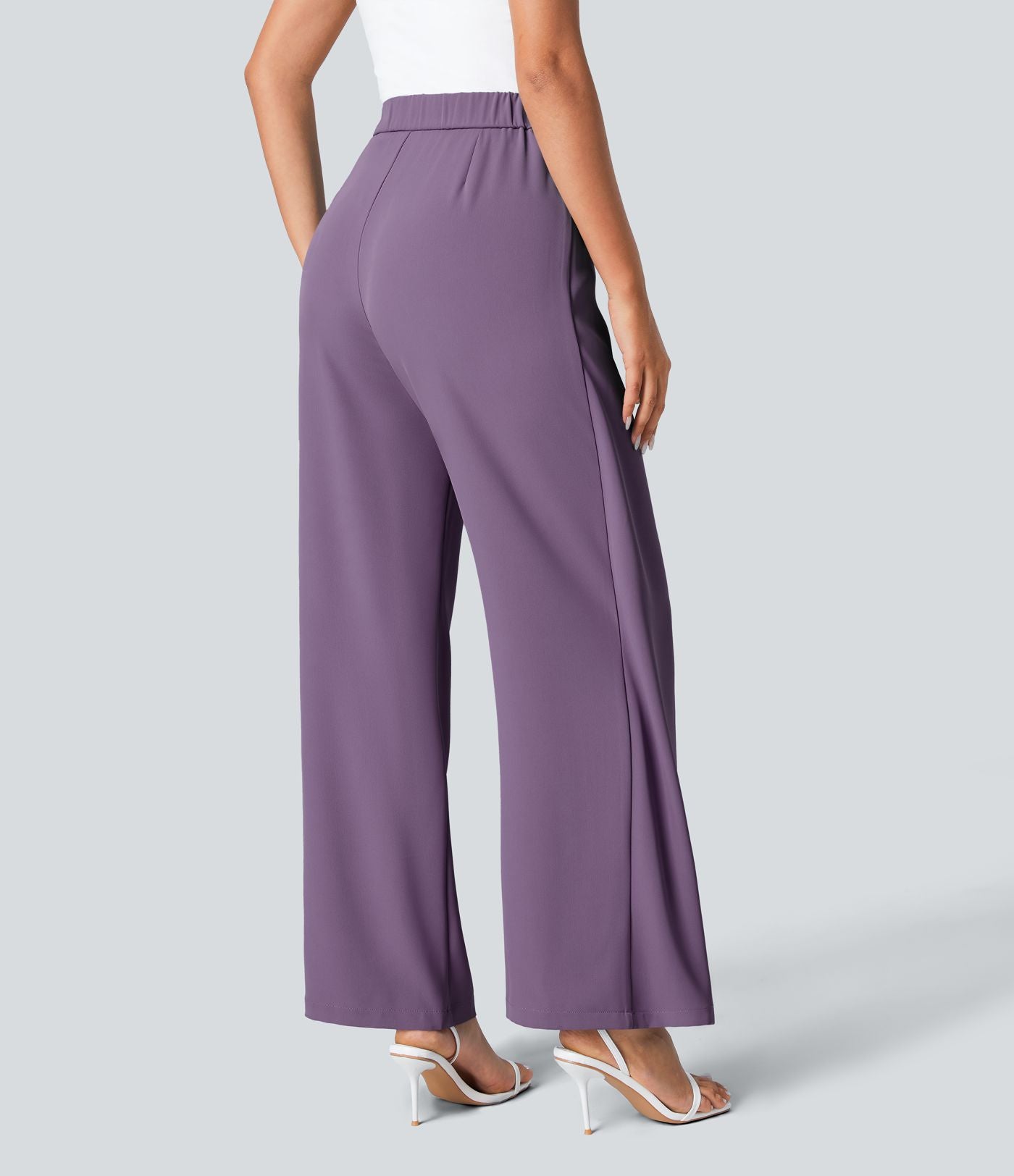 Pantalon Tailleur Large Fluide Taille Haute Fermeture Éclair Invisible