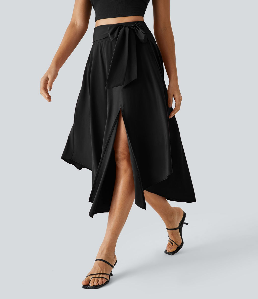 Breezeful™ Jupe Taille Haute Casual Midi Séchage Rapide Fluide Fentes Latérales Nouées 2 en 1