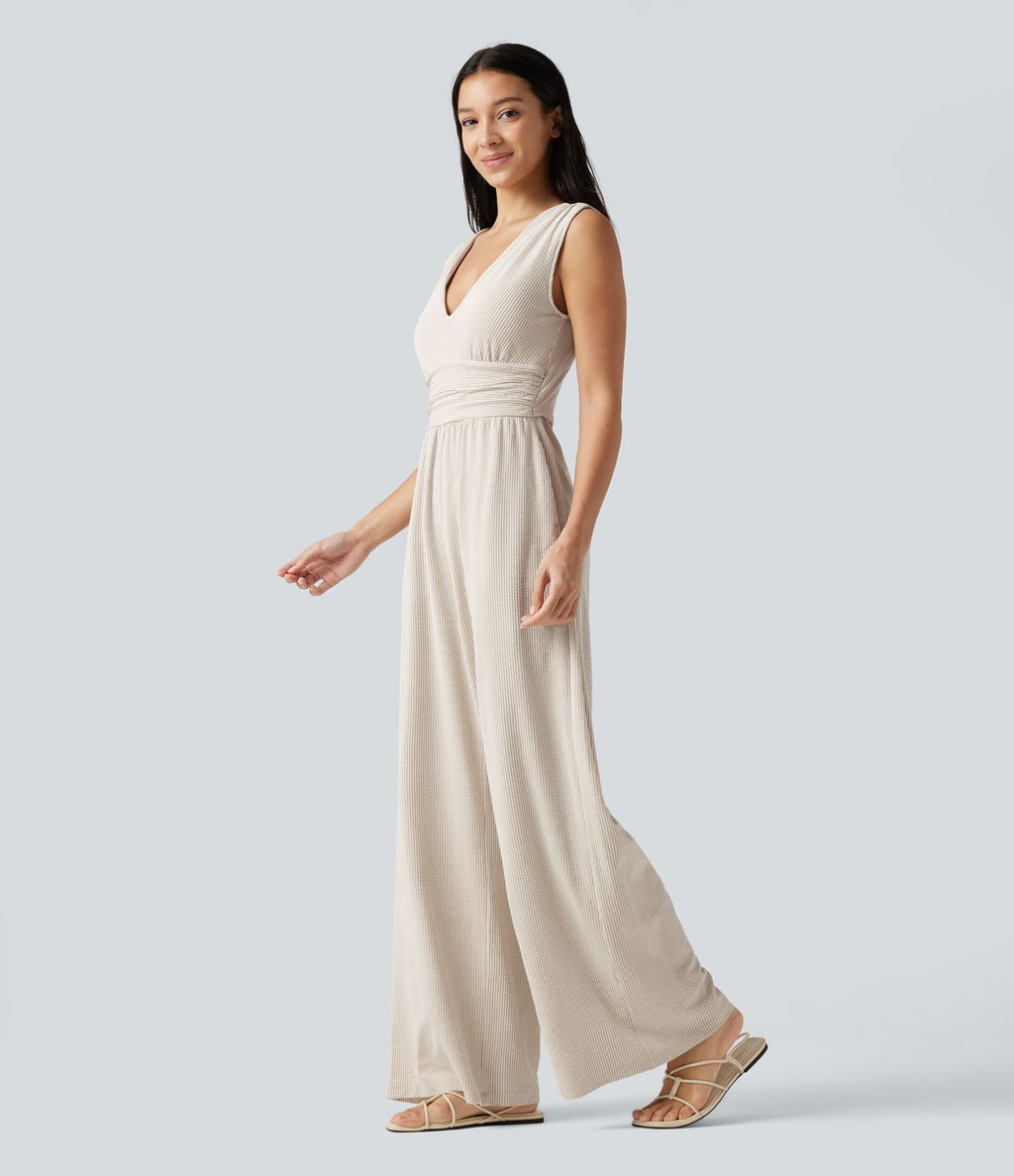 Combinaison sans manches col V à rayures avec brassière intégrée et poches – Édition Easy Peasy