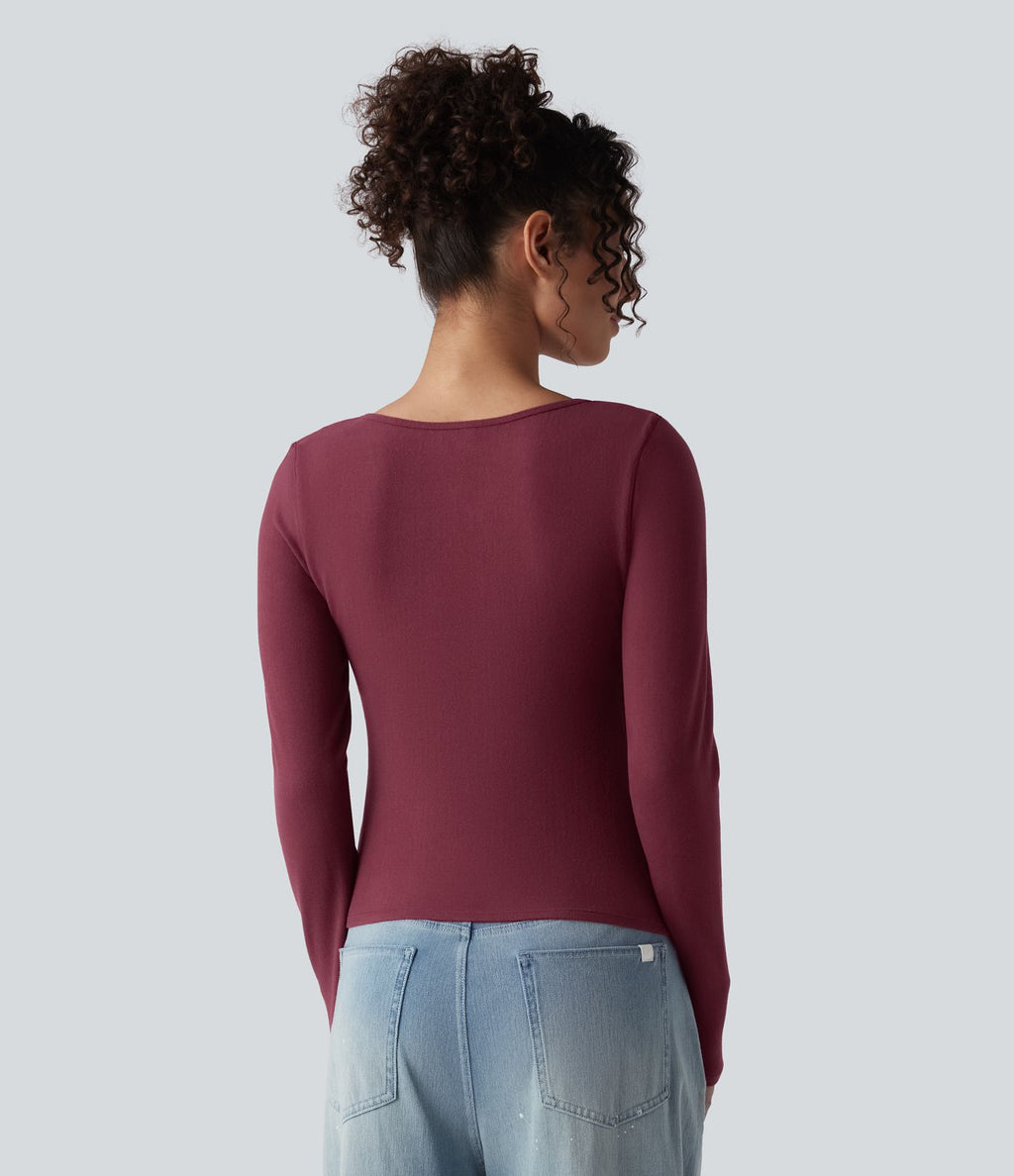 Top casual chaud push-up avec bonnets moulés, col cranté et manches longues - Bonnet A/B
