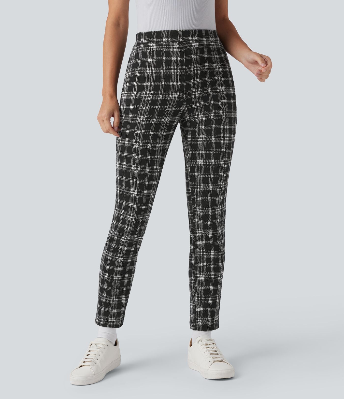Halara Flex™ Pantalon skinny tailleur taille haute à motif pied-de-poule avec poches arrière