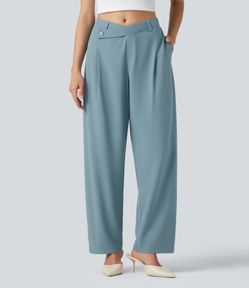Breezeful™ Pantalon tailleur séchage rapide taille mi-haute coupe tonneau asymétrique avec poches
