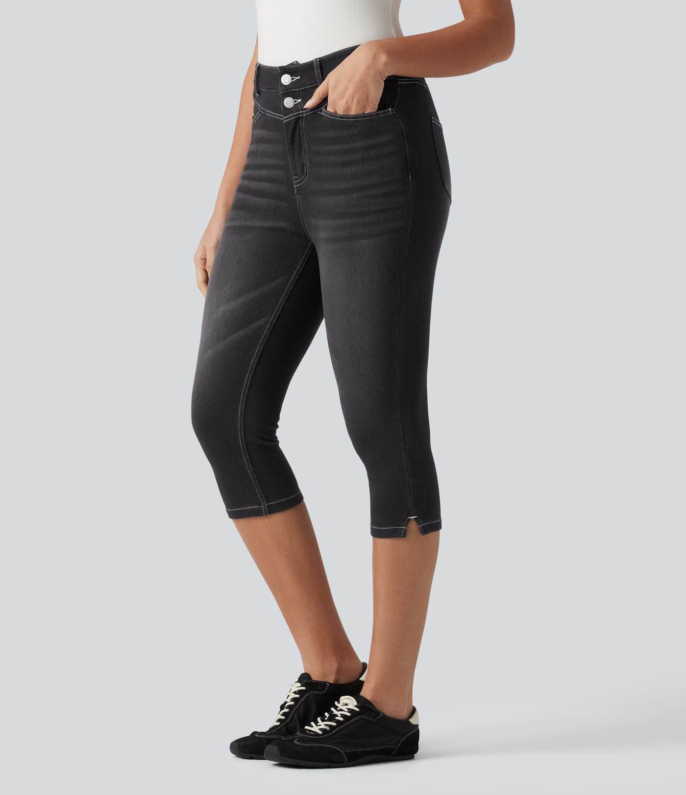 Halara Flex™ Jean slim casual capri taille haute avec fentes et poches