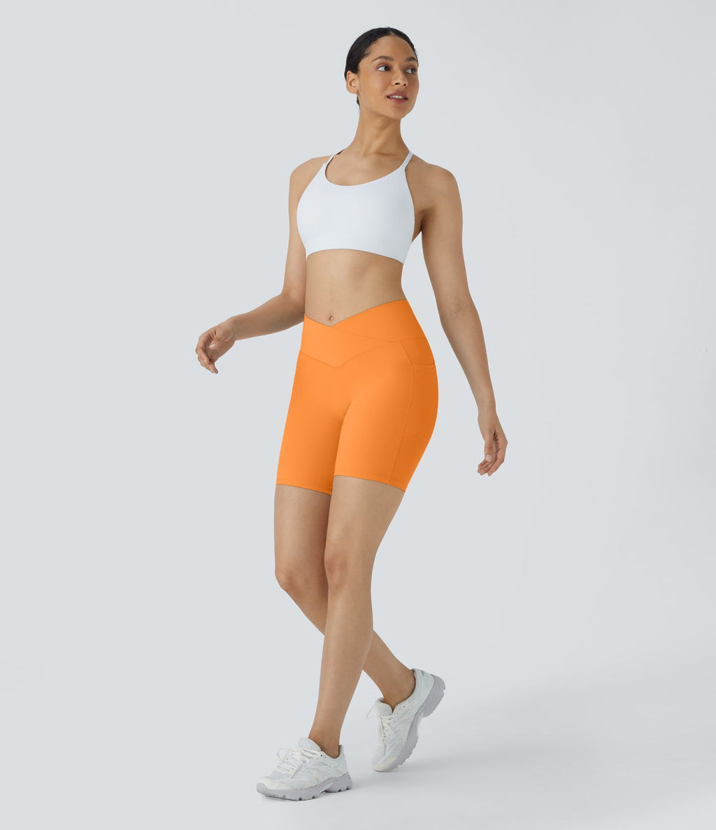 Softlyzero™ Short 17,5cm Yoga Taille Haute Crossover avec Poches Latérales