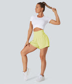 Short 7,5cm Yoga 2 en 1 Super Taille Haute Poches Arrière Poches Cachées Latérales