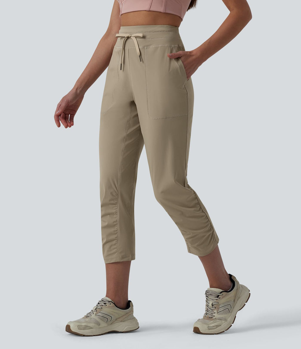 Jogging court de running taille haute froncé avec cordon de serrage et poches