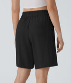 Short Bermuda Décontracté Taille Haute avec Poches Latérales