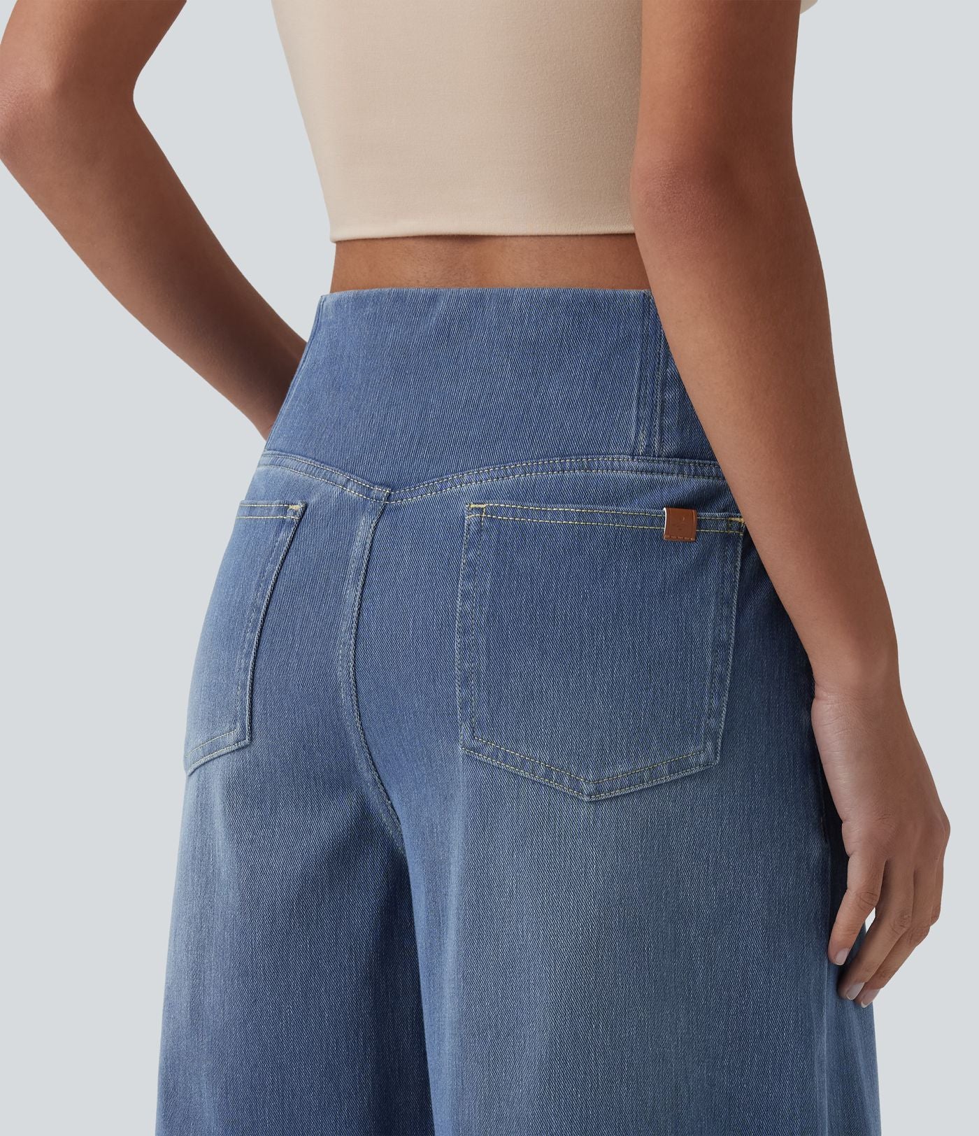 Short en jean ample Halara Flex™ taille haute croisé gainant décontracté avec poches