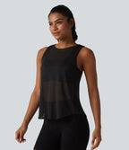 Débardeur de course transparent col rond ourlet arrondi - sans brassière de sport incluse