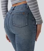 Halara Flex™ Jean slim casual taille haute à ourlet retroussé avec poches