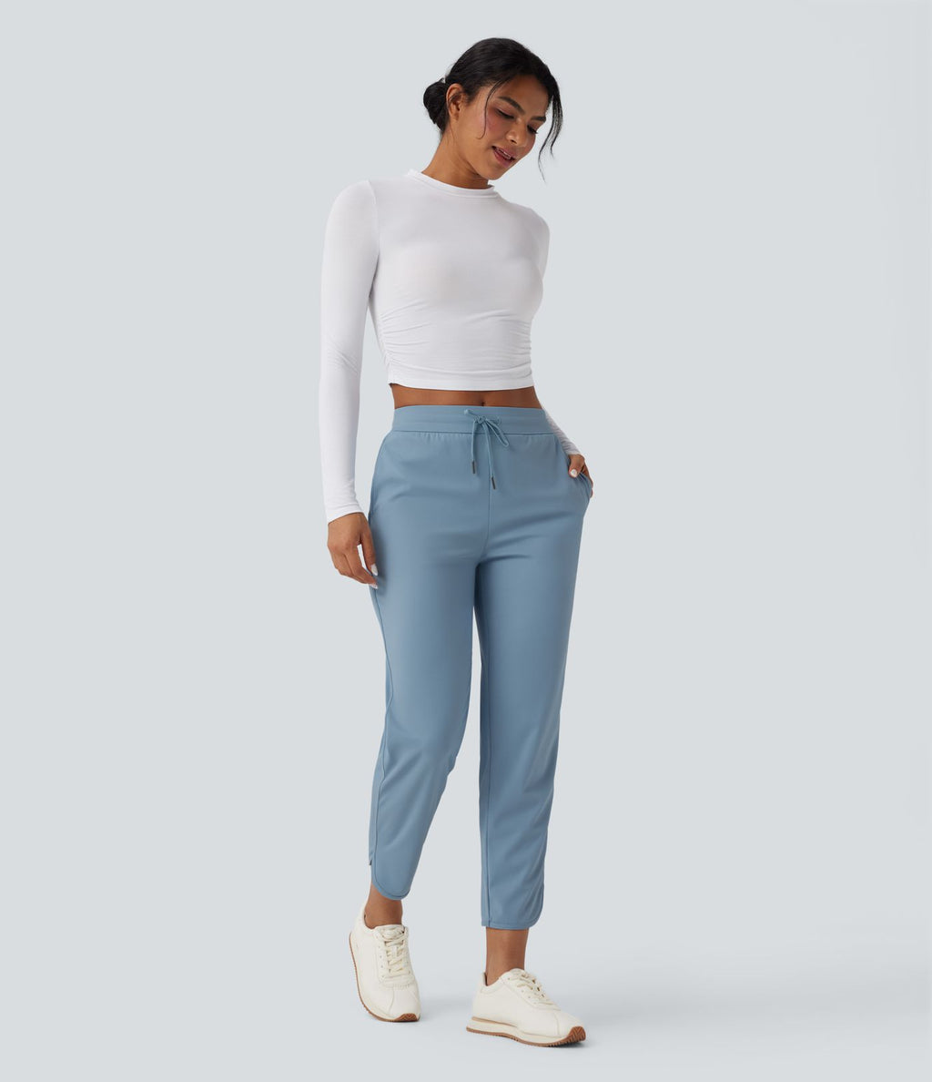 Pantalon de golf fuselé, taille mi-haute, cordon, ourlet courbé, séchage rapide, avec poches—UPF40+