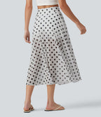 Jupe-short midi fluide évasée taille haute style vacances en mesh à pois avec cordon de serrage et poches