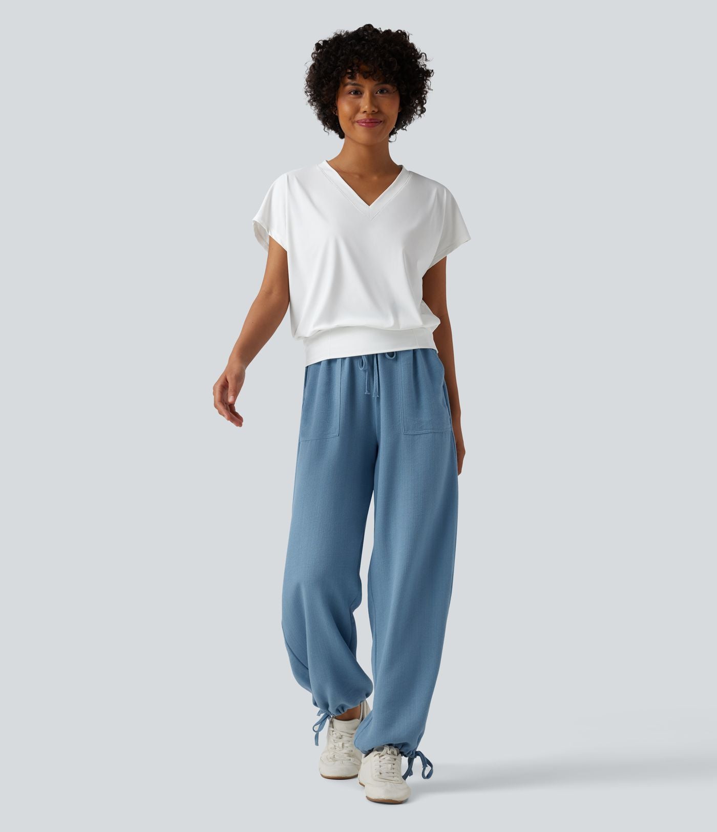 Haut de sport yoga oversize col V à manches courtes effet frais InstantCool à séchage rapide