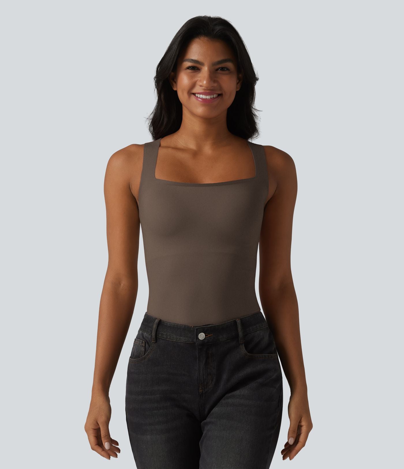Débardeur décontracté col carré avec soutien-gorge intégré bonnets B-E