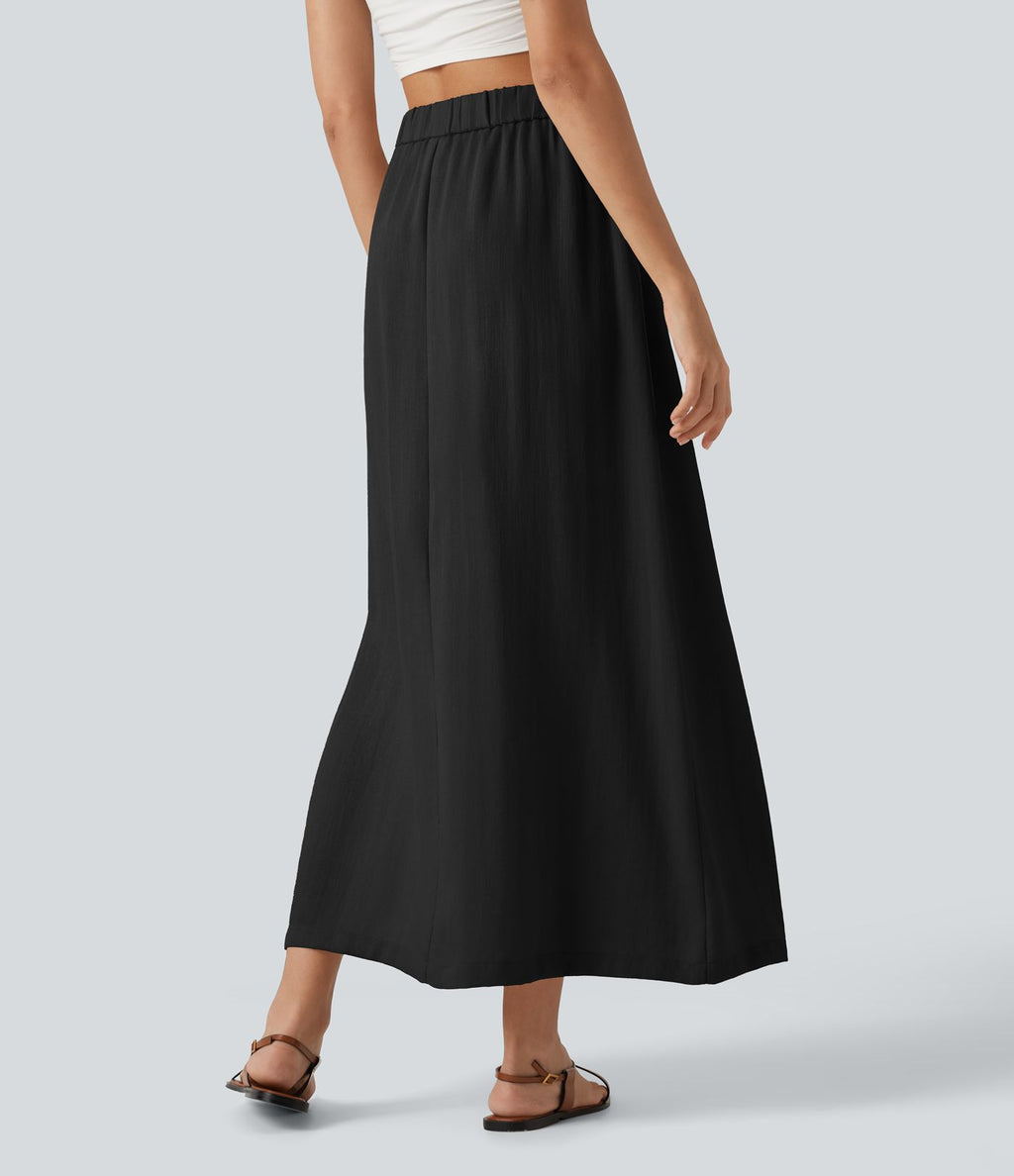 Jupe maxi effet lin taille haute avec fente à l’ourlet et poches