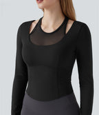 Haut de sport de yoga SoftlyZero™ Plush effet push-up mesh contrastant manches longues