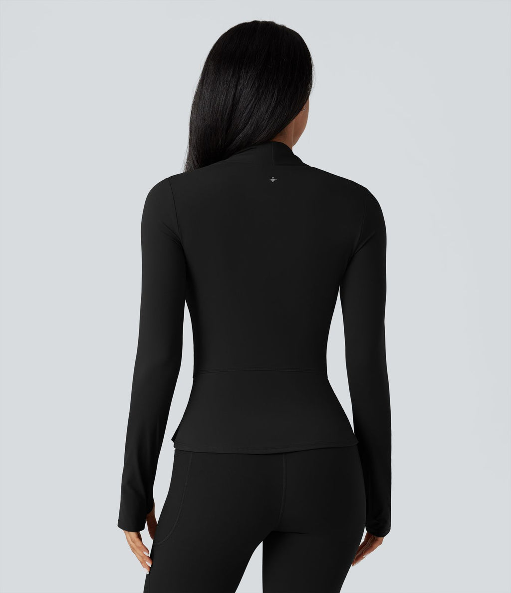 Veste yoga push-up zippée à manches longues avec passants pouces et ourlet à volants Halara UltraSculpt™