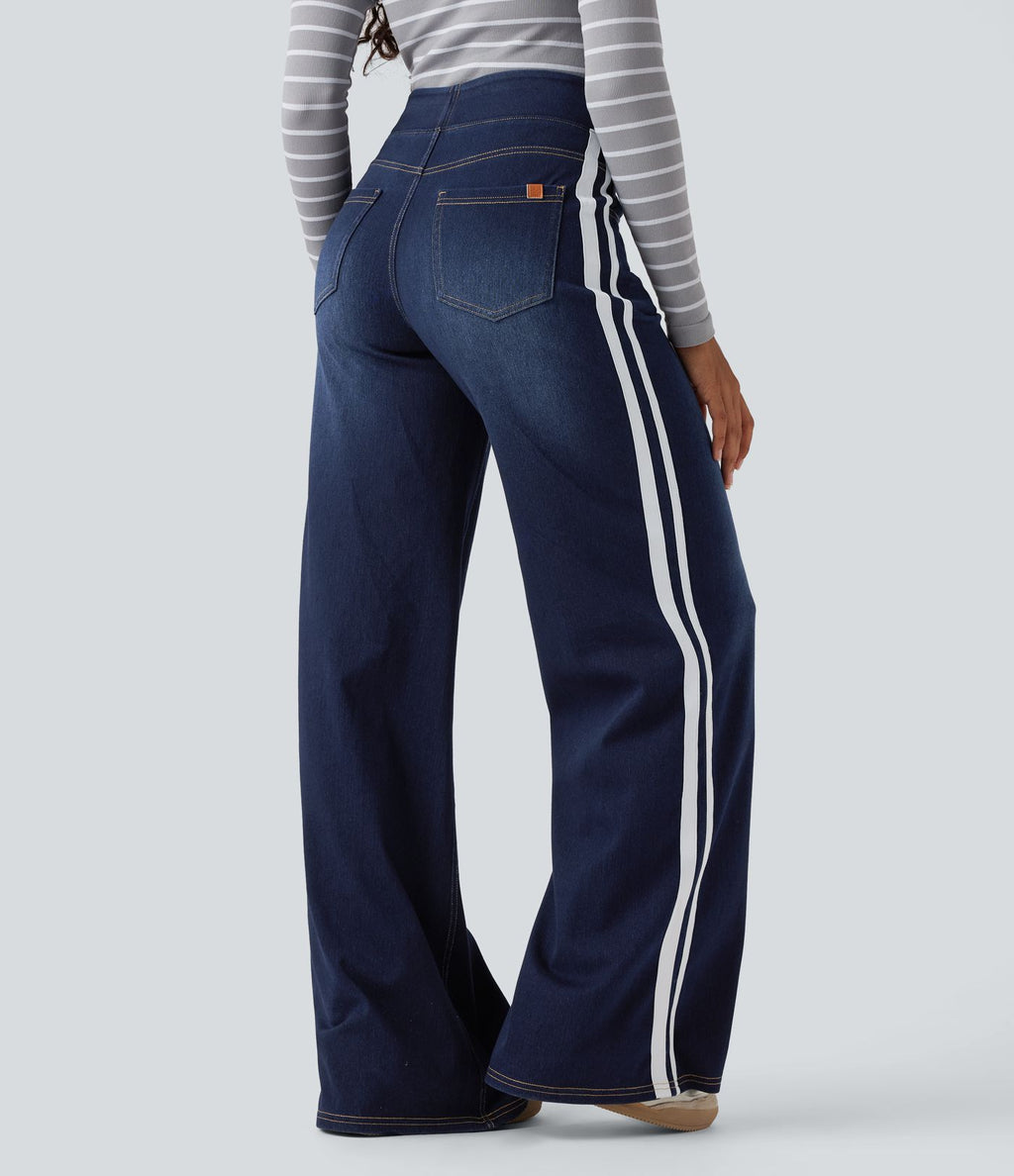 Halara Flex™ Jean large fluide délavé taille haute à rayures avec poches
