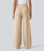 Pantalon jogging large décontracté côtelé gainant taille haute avec cordon de serrage et poches