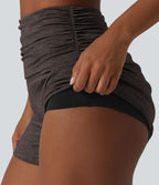Short décontracté taille haute froncé avec sous-vêtement intégré 6,5 cm