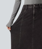 Jupe en jean midi casual Halara Flex™ taille mi-haute avec poches
