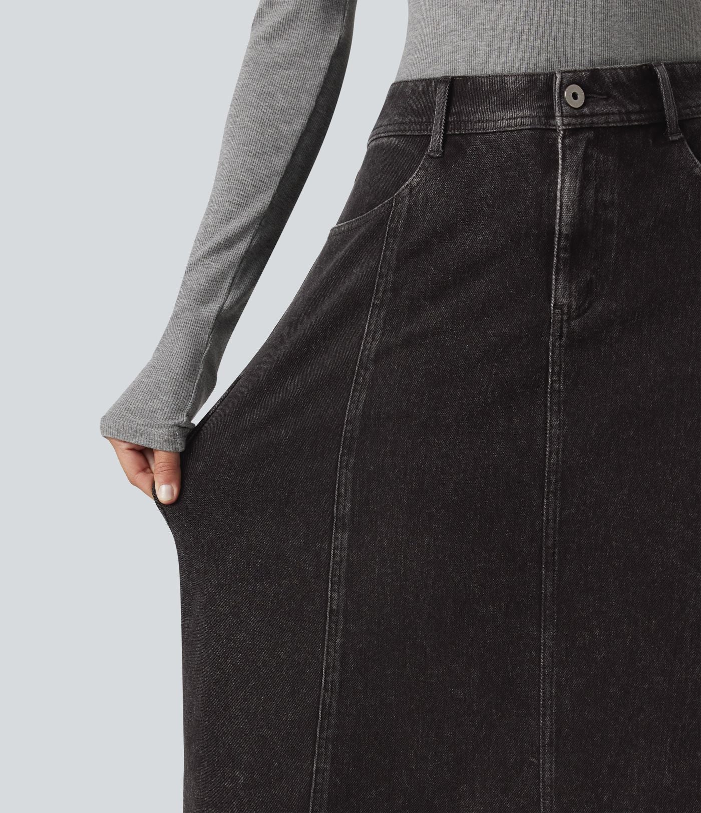 Jupe en jean midi casual Halara Flex™ taille mi-haute avec poches