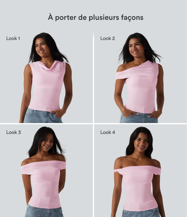 Halara haut décontracté en jersey de coton col bénitier sans manches soutien-gorge intégré bonnets B-DD