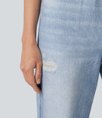 Jogging taille haute en molleton French Terry imprimé jean avec poches