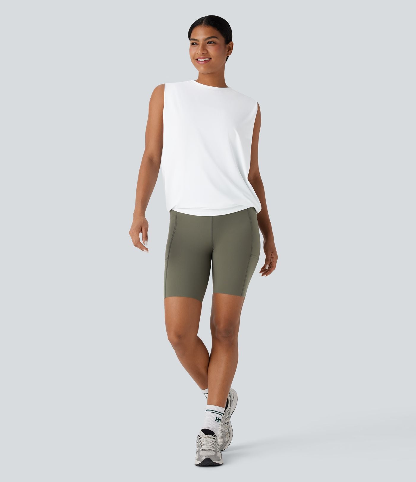 Débardeur de yoga col rond froncé, tissu rafraîchissant - Protection UPF50+