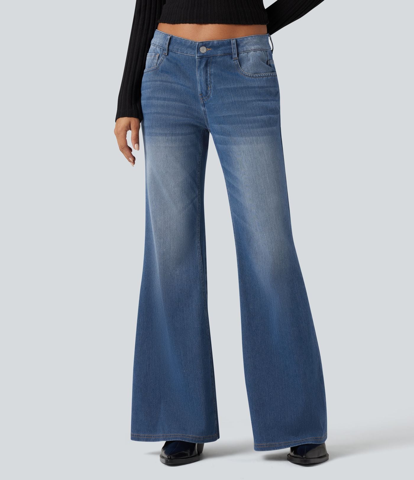 Halara Flex™ Jean évasé décontracté délavé taille basse avec poches