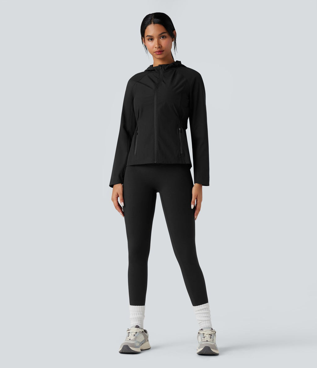 Veste de randonnée déperlante résistante à l'abrasion à capuche avec mesh contrastant et poches