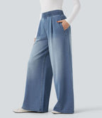 Jean jogging Halara Flex™ large évasé molleton français taille mi-haute avec poches